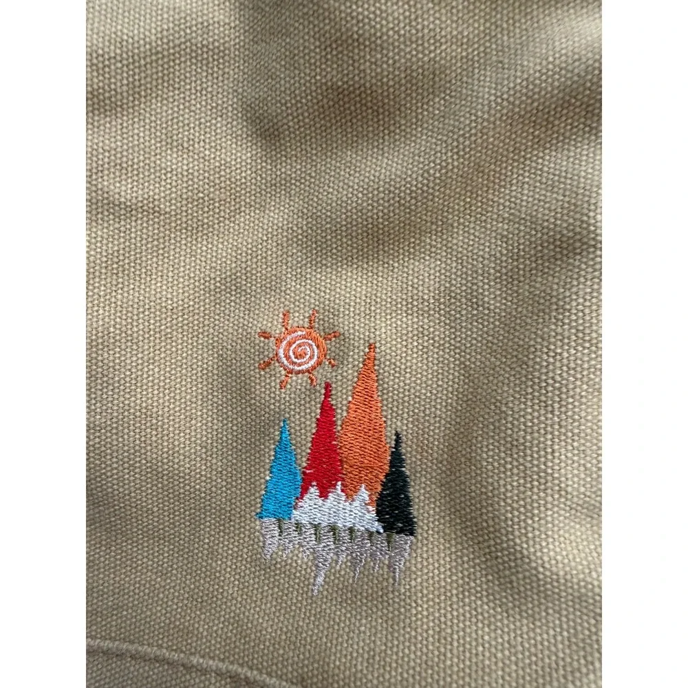 Tan Canvas Drawstring Crossbody Bag Mountain Sun‎ Embroidery Gorpcore Streetwear